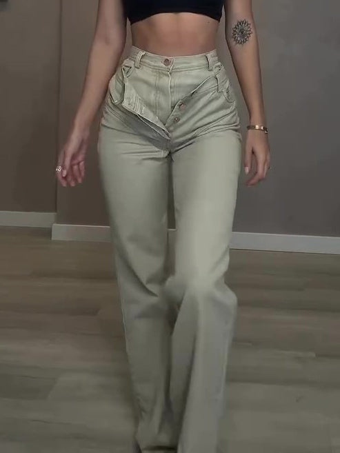 High Waist Double Jeans