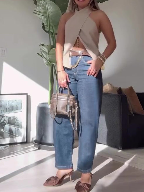 Khaki Cross Sleeveless Vest