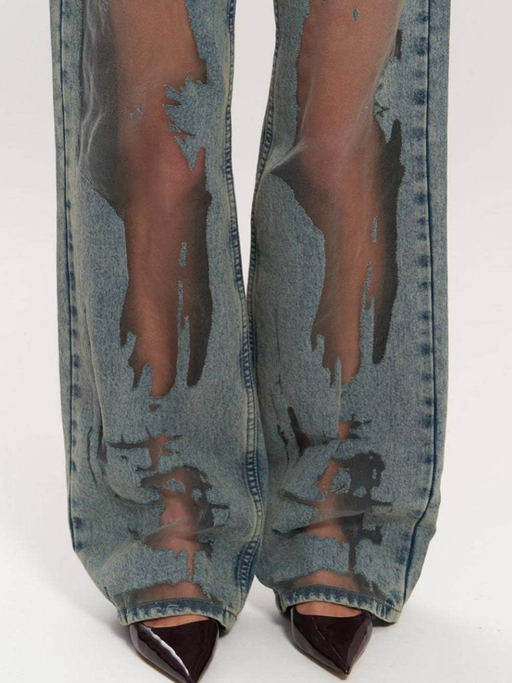 Vintage Straight-leg Hollow Textured Jeans