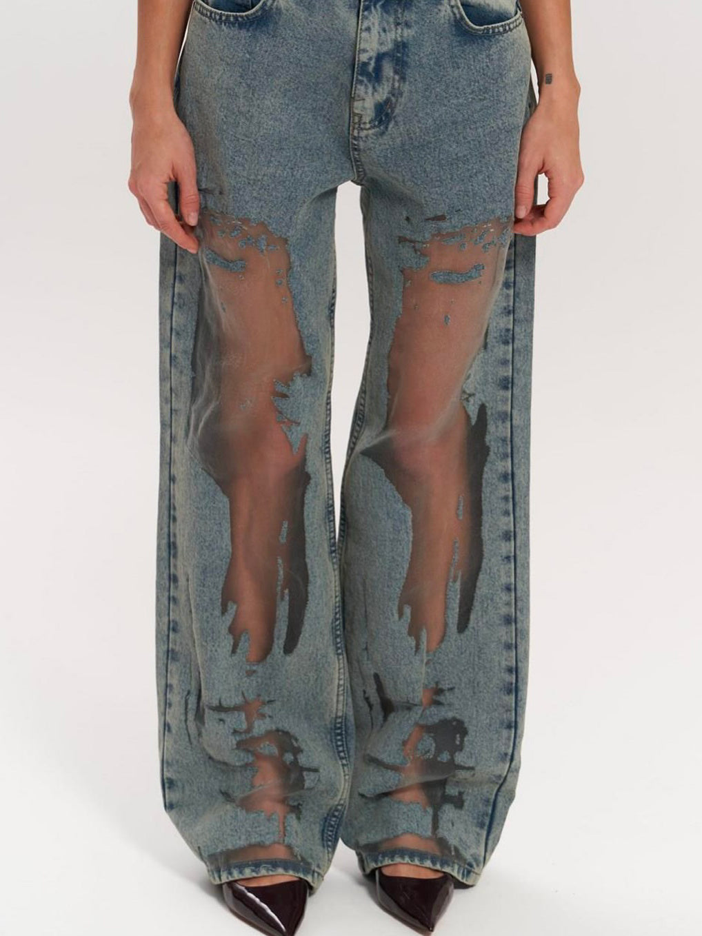 Vintage Straight-leg Hollow Textured Jeans
