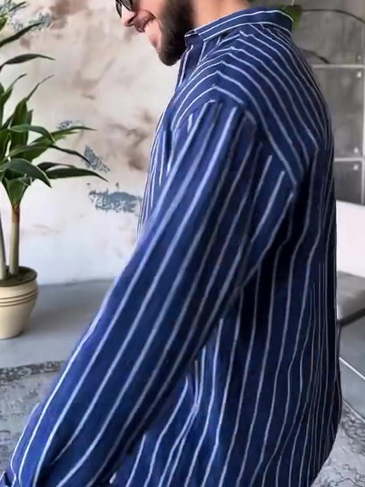 Men's Casual Striped Long-sleeved Shirt
