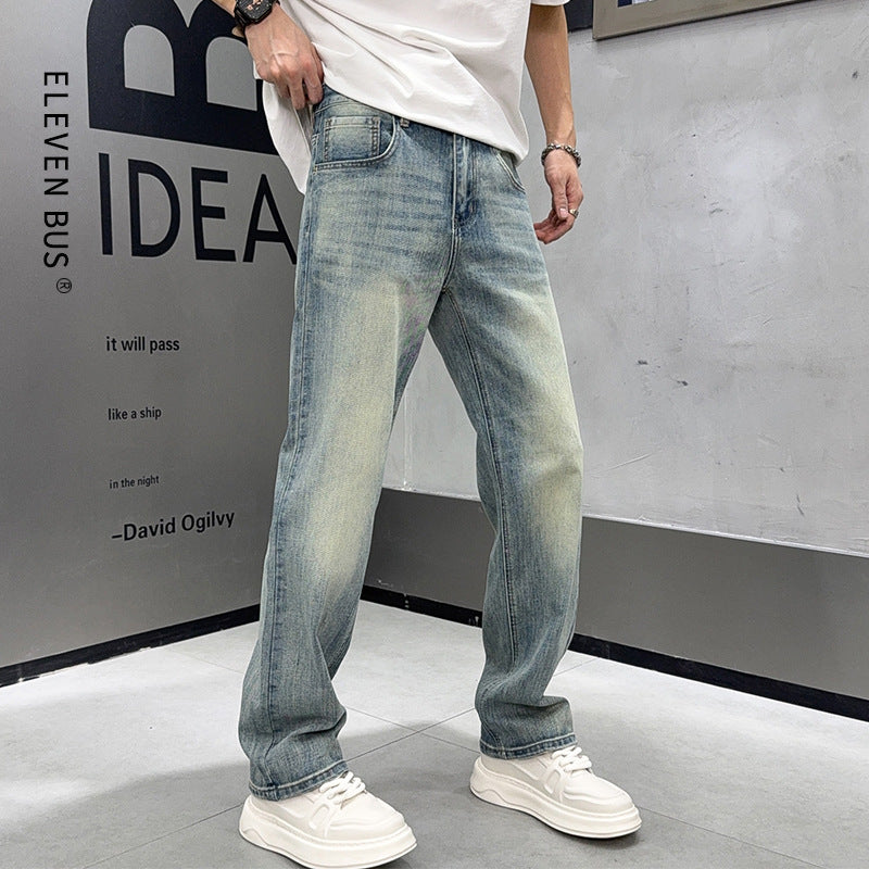 Men's Loose Elastic Casual Light Blue Jeans